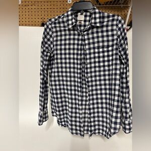 Womens J. Crew Navy and White Plaid Shirt size S boy fit EUC